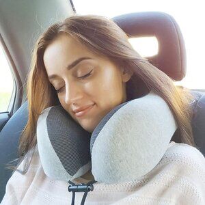 NAP FUN Gray travel memory foam neck pillow with pouch
